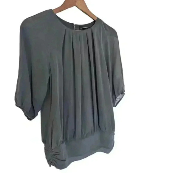 Club Monaco Blouse Shirred Silk Top Grey Statement Sleeves Women's Extra Small - Picture 4 of 12